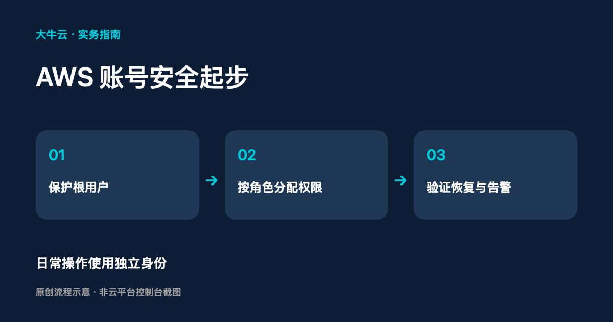 AWS 账号开通后先做什么？根用户、MFA 与权限交接清单：原创流程示意图